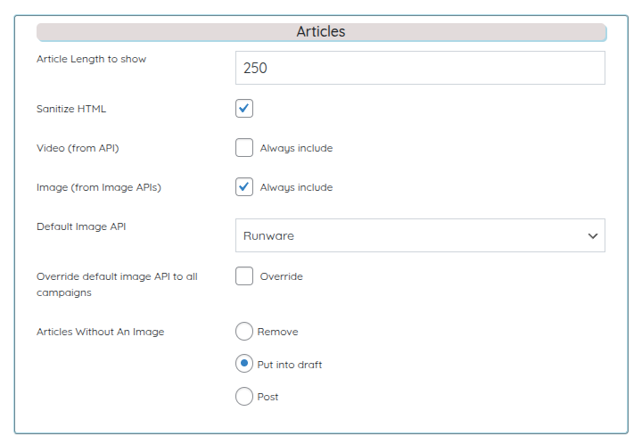 TSD-Feed Settings